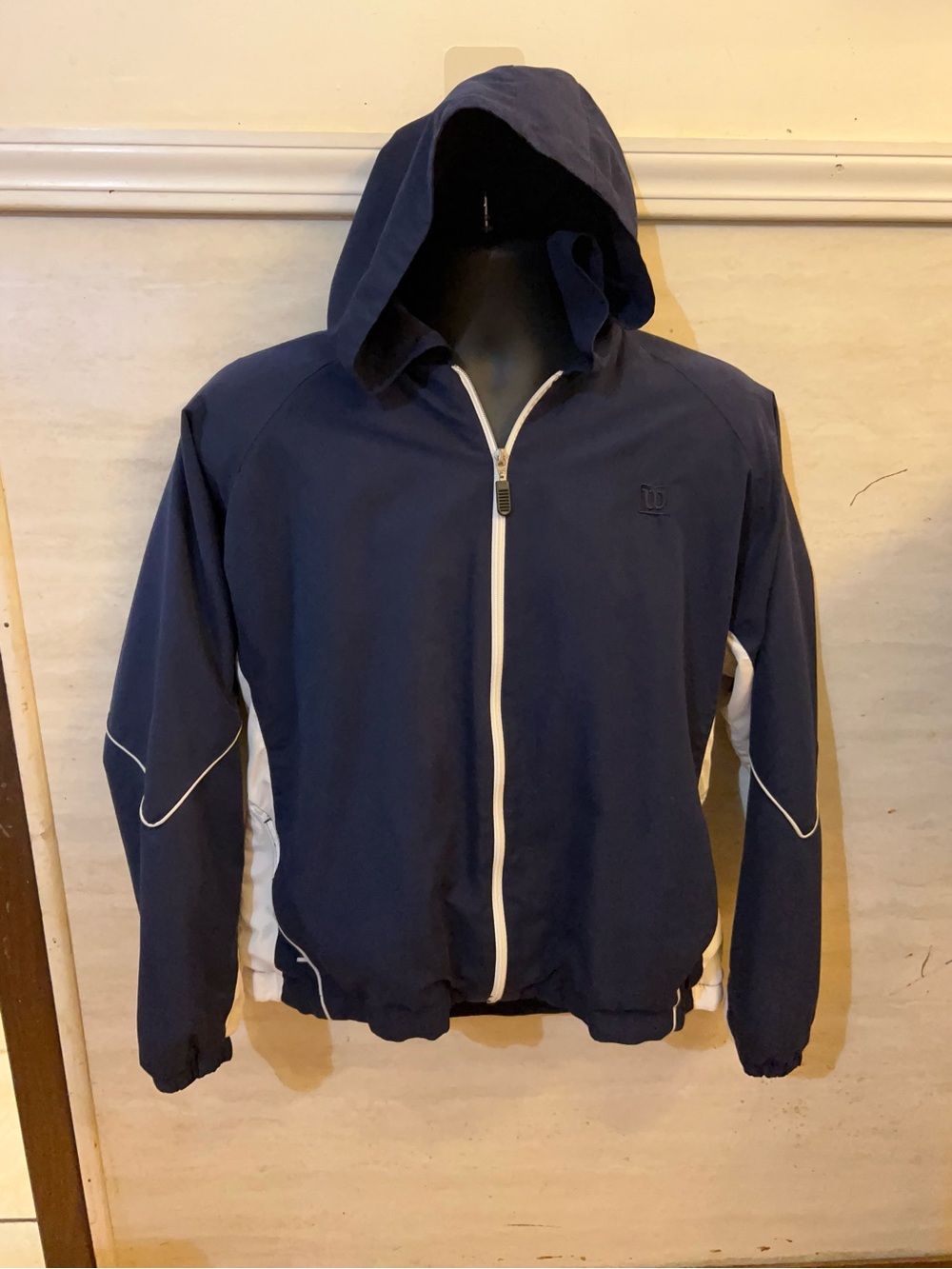 Vintage Wilson Dark Navy and White Hooded Windbreaker Jacket